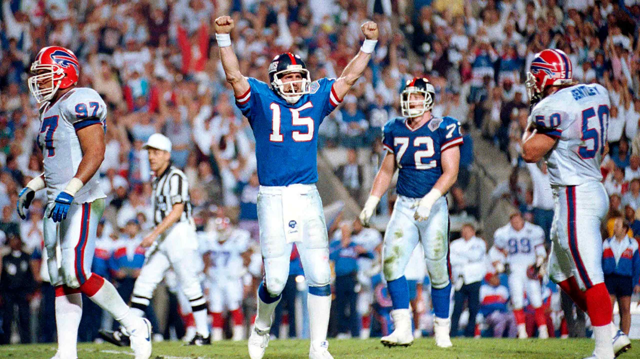 The NY Giants beating the Buffalo Bills